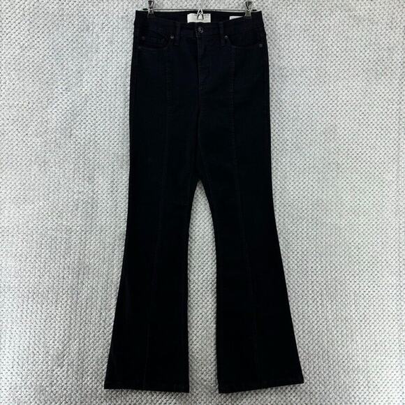 Anne Klein Jeans Women 6 Black High Rise Flare Leg Hem Front Slit Stretch - Picture 1 of 16